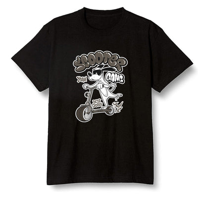 Pop Colour AJ1 Retro High Dark Mocha - Cartoon dog riding a scooter - Black Men T-shirt