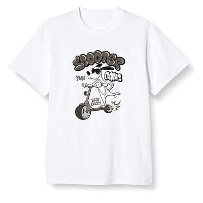 Pop Colour AJ1 Retro High Dark Mocha - Cartoon dog riding a scooter - White Men T-shirt