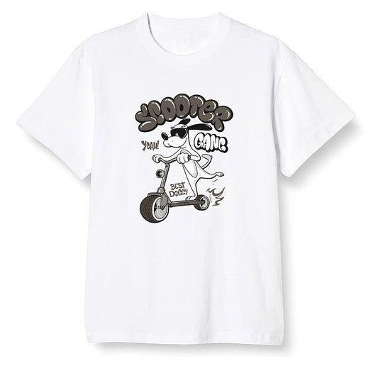 Pop Colour AJ1 Retro High Dark Mocha - Cartoon dog riding a scooter - White Men T-shirt