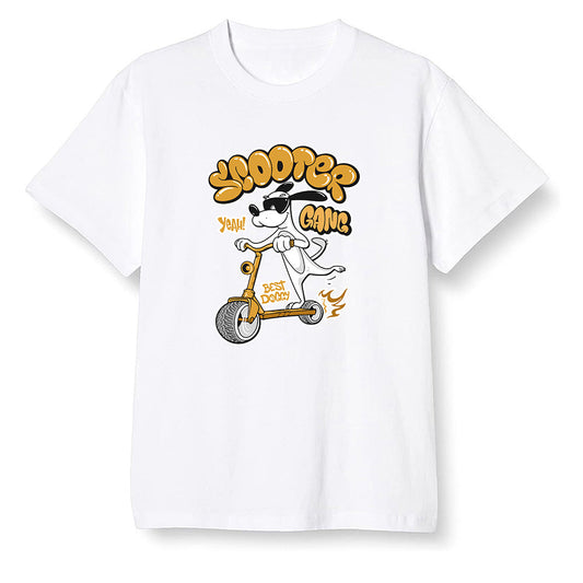 Pop Colour AJ1 Retro High OG Yellow Ochre - Cartoon dog riding a scooter - White Men T-shirt