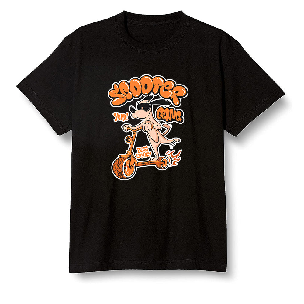 Pop Colour AJ1 Retro High OG Shattered Backboard Away - Cartoon dog riding a scooter - Black Men T-shirt