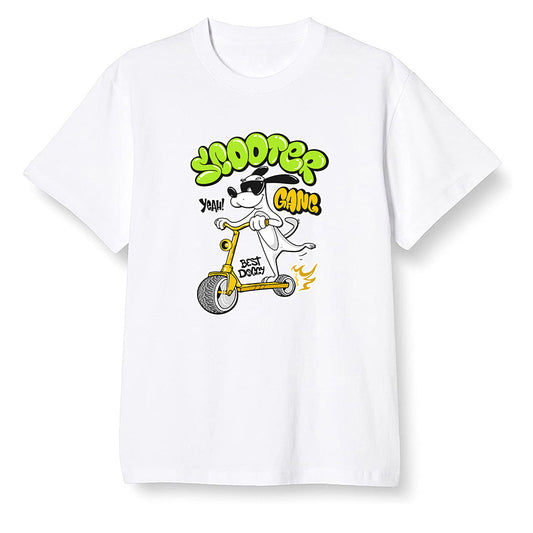 Pop Colour AJ1 Retro High OG Volt Gold - Cartoon dog riding a scooter - White Men T-shirt