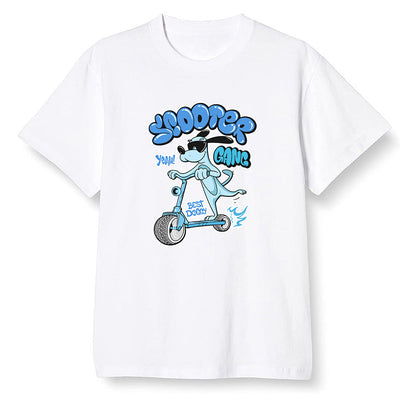 Pop Colour AJ1 Retro High OG University Blue - Cartoon dog riding a scooter - White Men T-shirt