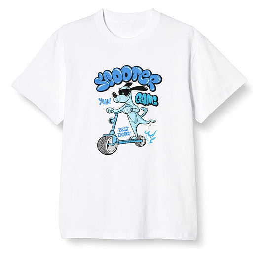 Pop Colour AJ1 Retro High OG University Blue - Cartoon dog riding a scooter - White Men T-shirt