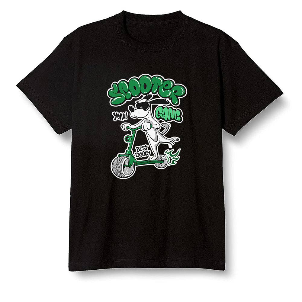 Pop Colour AJ1 Retro High OG Pine Green J10443 - Cartoon dog riding a scooter - Black Men T-shirt