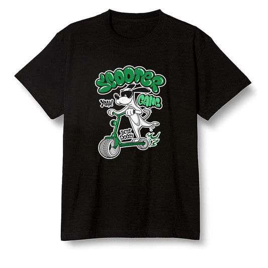 Pop Colour AJ1 Retro High OG Pine Green J10443 - Cartoon dog riding a scooter - Black Men T-shirt