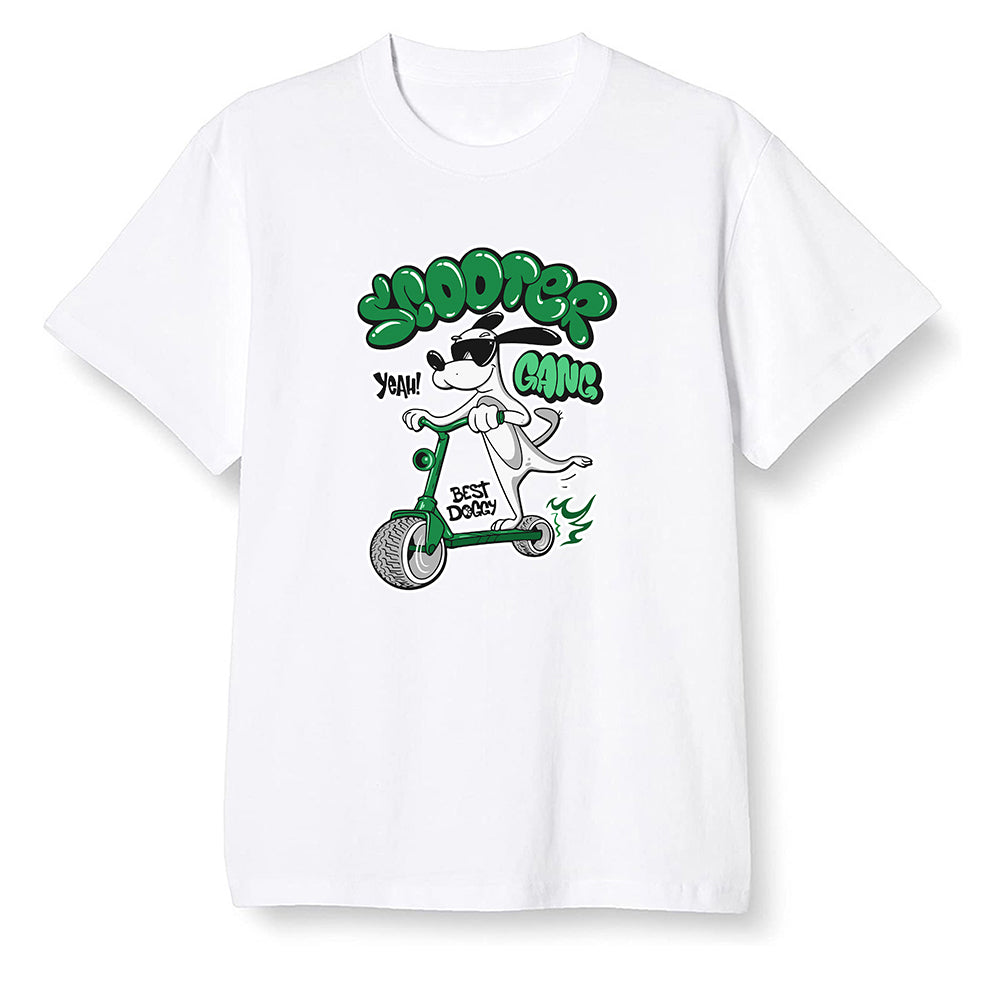 Pop Colour AJ1 Retro High OG Pine Green J10443 - Cartoon dog riding a scooter - White Men T-shirt