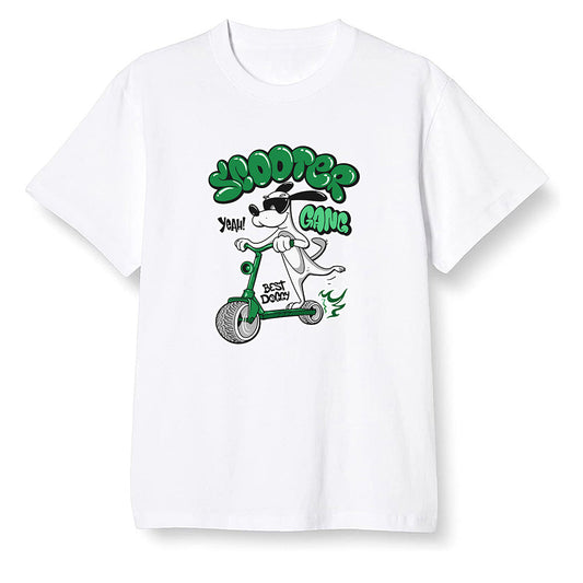 Pop Colour AJ1 Retro High OG Pine Green J10443 - Cartoon dog riding a scooter - White Men T-shirt