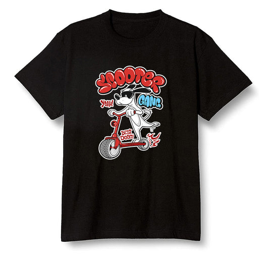 Pop Colour AJ1 Retro High OG Origin Story - Cartoon dog riding a scooter - Black Men T-shirt