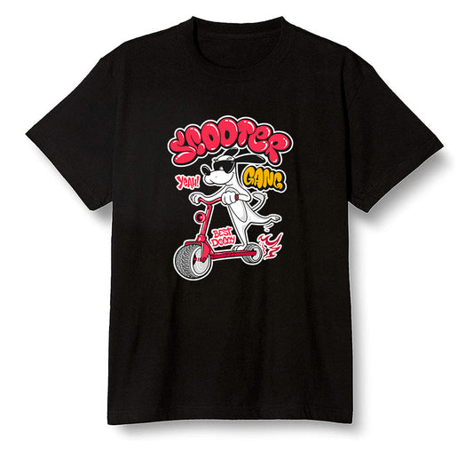 Pop Colour AJ1 Retro High OG Light Fusion Red - Cartoon dog riding a scooter - Black Men T-shirt