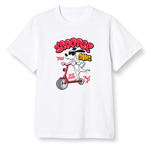 Pop Colour AJ1 Retro High OG Light Fusion Red - Cartoon dog riding a scooter - White Men T-shirt