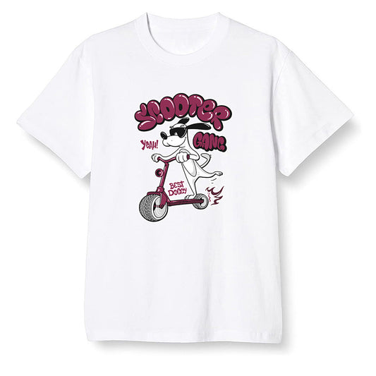 Pop Colour AJ1 Retro High OG Bordeaux - Cartoon dog riding a scooter - White Men T-shirt
