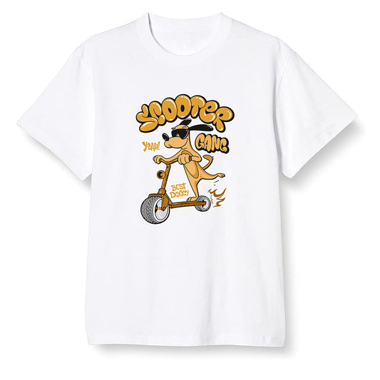 Pop Colour AJ1 Retro High OG Rookie Of The Year - Cartoon dog riding a scooter - White Men T-shirt