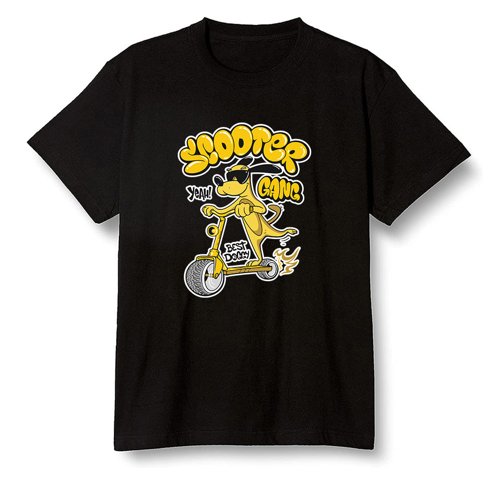 Pop Colour AJ1 Retro High OG Pollen - Cartoon dog riding a scooter - Black Men T-shirt