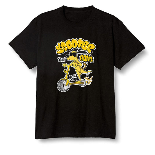 Pop Colour AJ1 Retro High OG Pollen - Cartoon dog riding a scooter - Black Men T-shirt