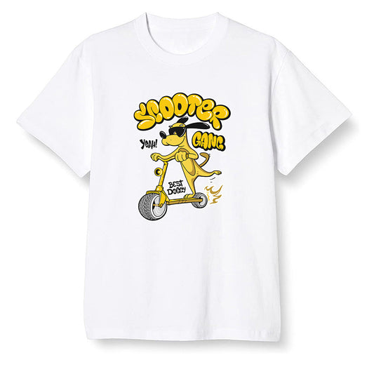 Pop Colour AJ1 Retro High OG Pollen - Cartoon dog riding a scooter - White Men T-shirt