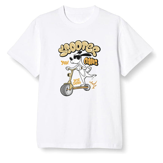 Pop Colour AJ1 Retro High OG NRG Gold TOE - Cartoon dog riding a scooter - White Men T-shirt