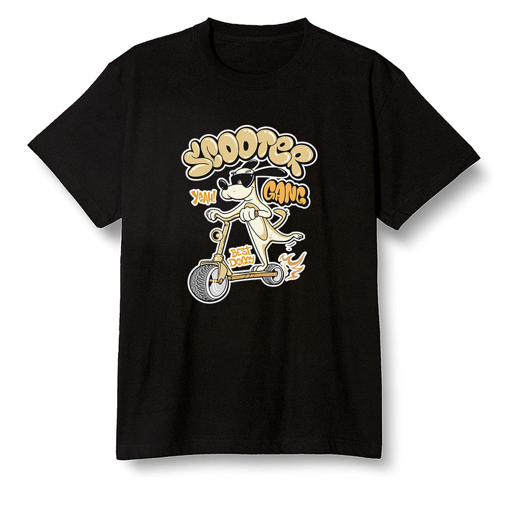 Pop Colour AJ1 Retro Hi Prm Mushroom - Cartoon dog riding a scooter - Black Men T-shirt