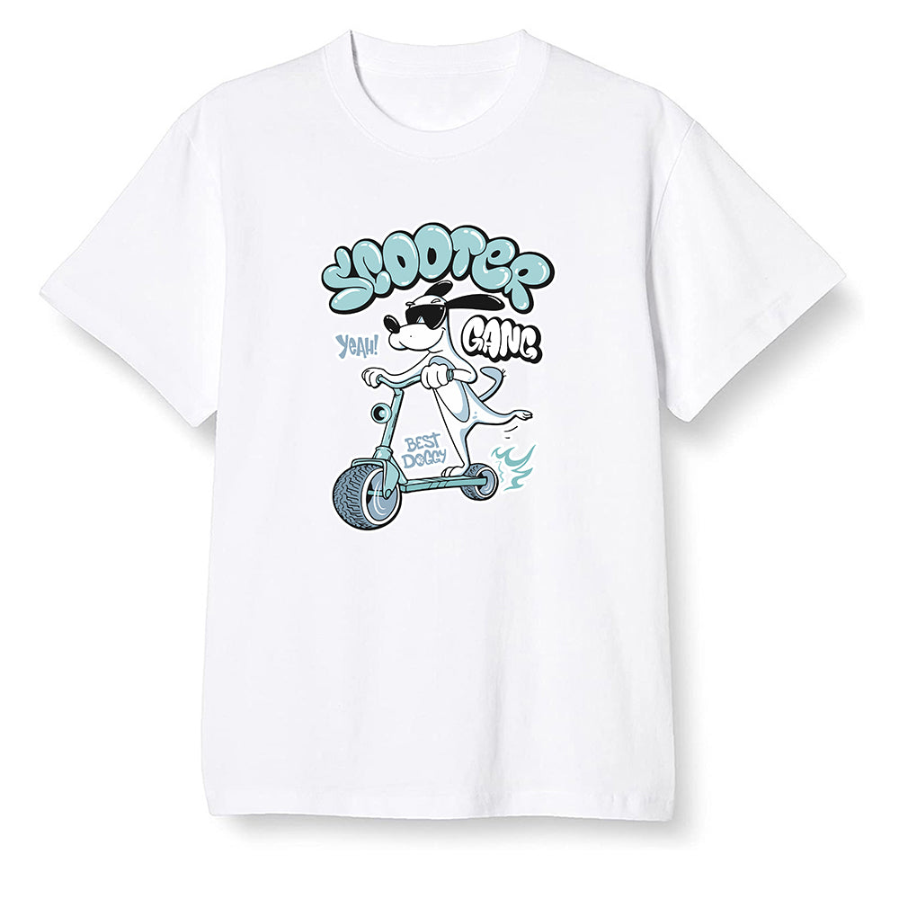 Pop Colour AJ1 NRG Joint Model - White - Cartoon dog riding a scooter - White Men T-shirt