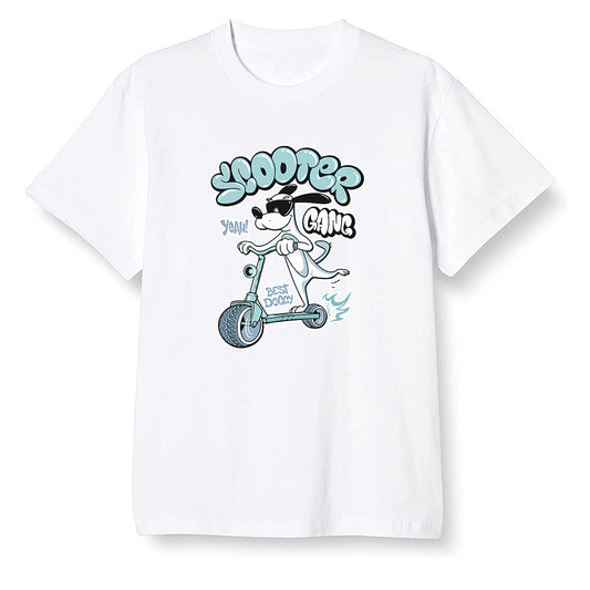 Pop Colour AJ1 NRG Joint Model - White - Cartoon dog riding a scooter - White Men T-shirt