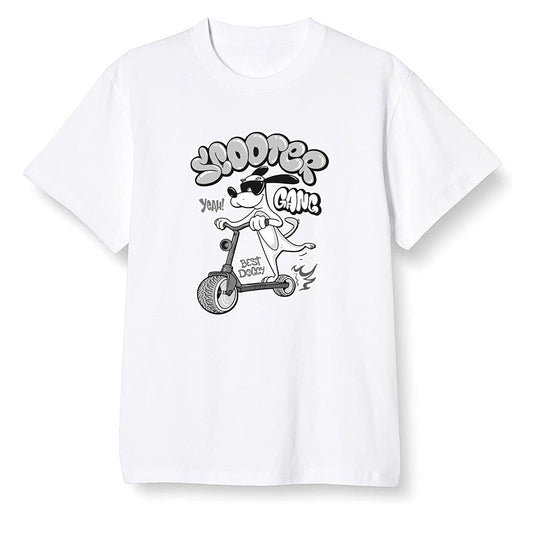 Pop Colour AJ1 Retro High '85 OG Neutral Grey - Cartoon dog riding a scooter - White Men T-shirt
