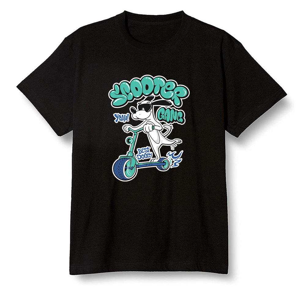 Pop Colour AJ1 High OG TIE DYE - Cartoon dog riding a scooter - Black Men T-shirt