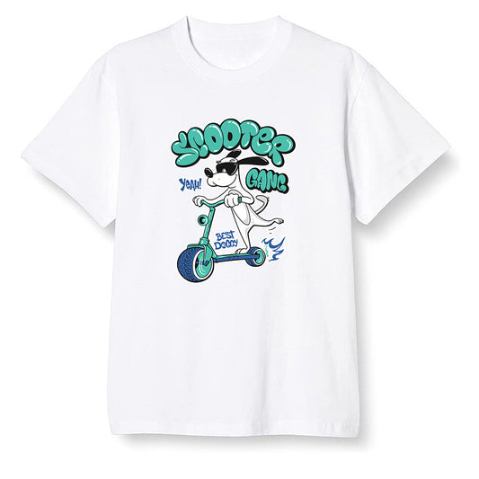 Pop Colour AJ1 High OG TIE DYE - Cartoon dog riding a scooter - White Men T-shirt