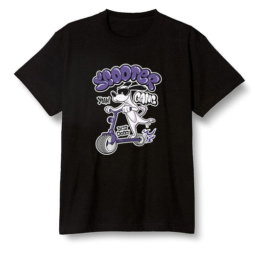 Pop Colour AJ1 High OG Court Purple - Cartoon dog riding a scooter - Black Men T-shirt