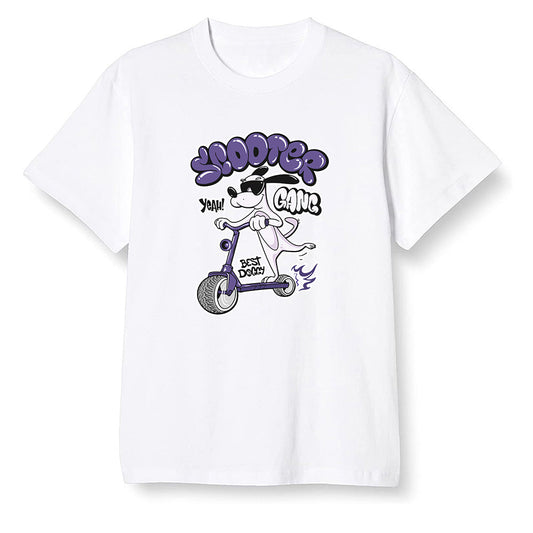 Pop Colour AJ1 High OG Court Purple - Cartoon dog riding a scooter - White Men T-shirt