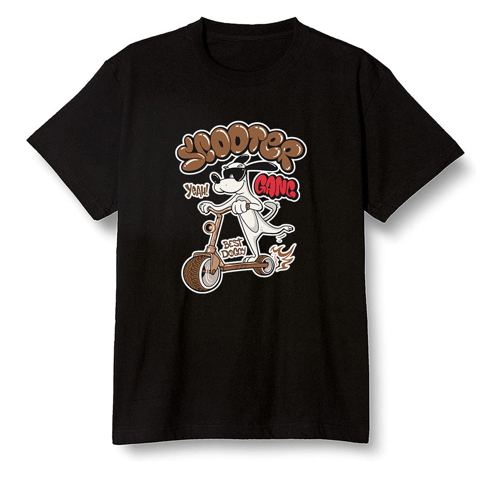 Pop Colour AJ1 High OG TS SP Travis Scott - Mocha - Cartoon dog riding a scooter - Black Men T-shirt