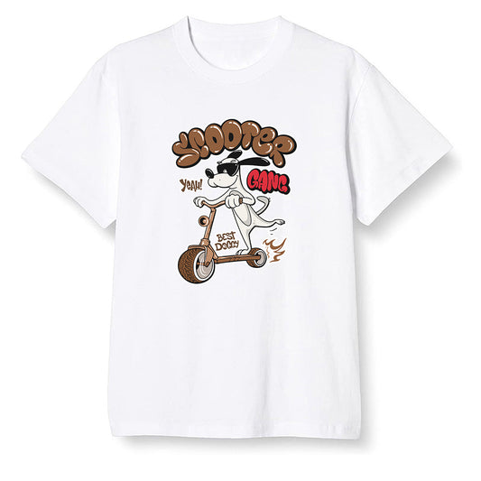 Pop Colour AJ1 High OG TS SP Travis Scott - Mocha - Cartoon dog riding a scooter - White Men T-shirt
