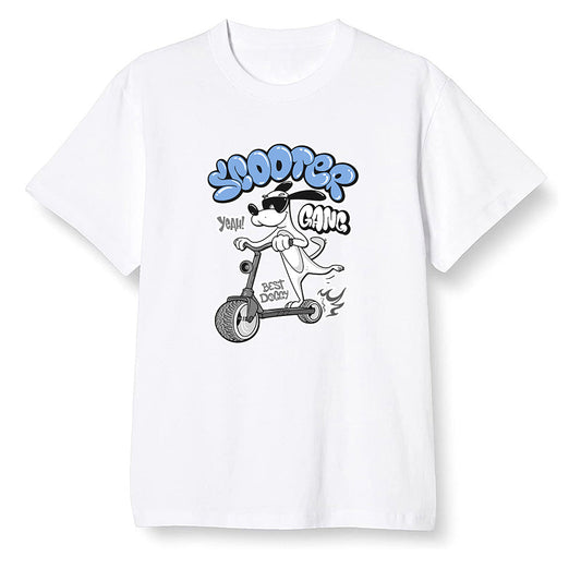 Pop Colour AJ1 Low Wolf Grey/Sail/Photon Dust/White - Cartoon dog riding a scooter - White Men T-shirt