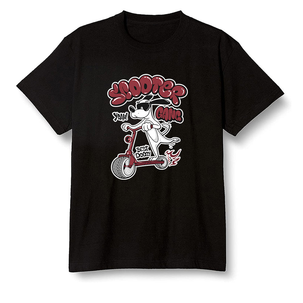 Pop Colour AJ1 Retro High OG SP White/Royal/Varsity Red/Black - Cartoon dog riding a scooter - Black Men T-shirt