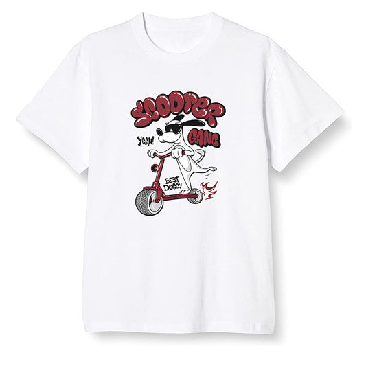 Pop Colour AJ1 Retro High OG SP White/Royal/Varsity Red/Black - Cartoon dog riding a scooter - White Men T-shirt