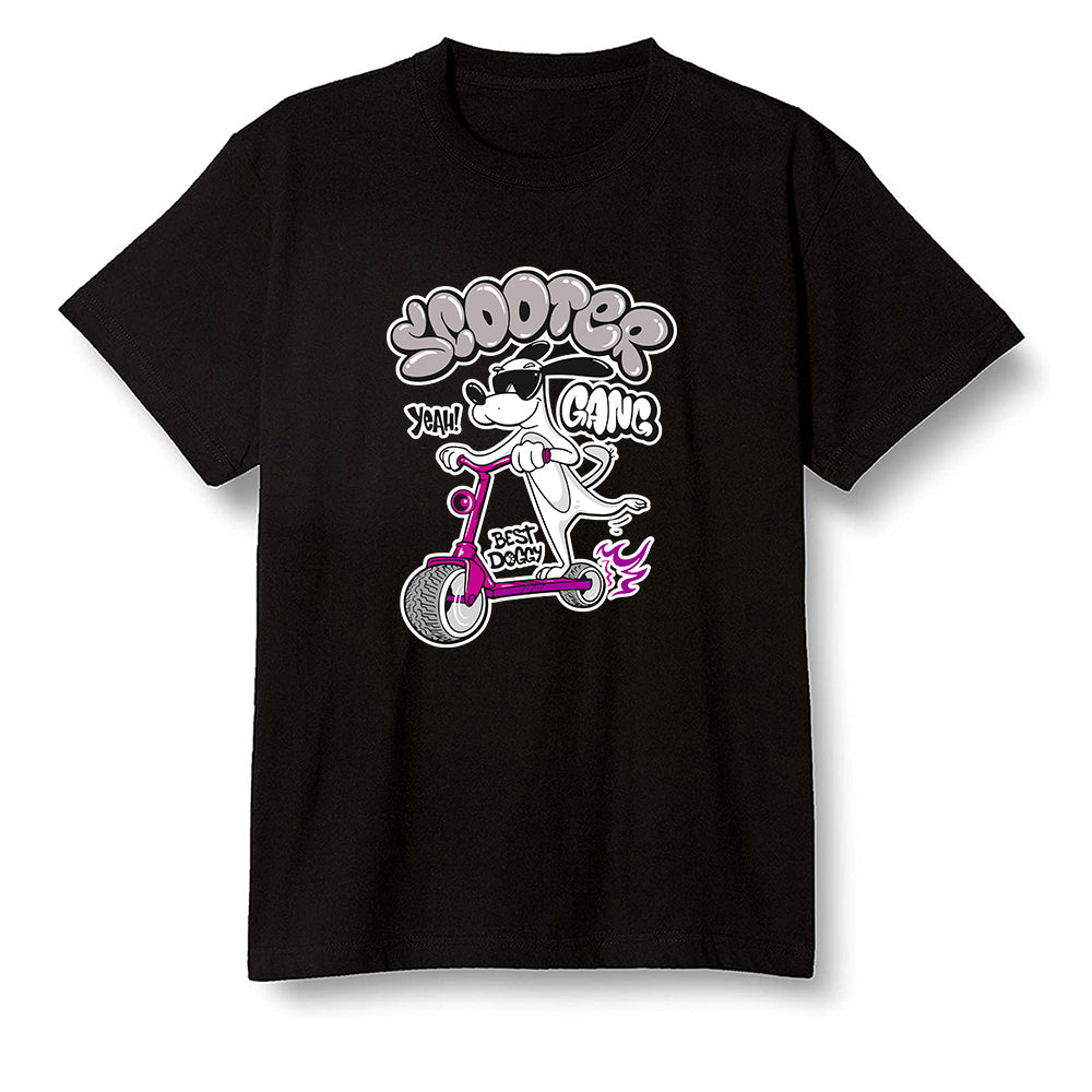Pop Colour AJ1 Zoom Cmft Psg - Cartoon dog riding a scooter - Black Men T-shirt