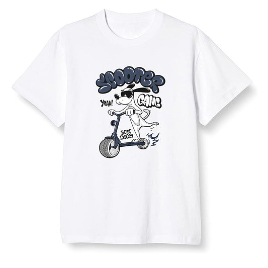 Pop Colour AJ1 High OG CO JP Midnight Navy - Cartoon dog riding a scooter - White Men T-shirt