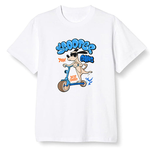 Pop Colour AJ1 Retro High OG PRO Prototype - Cartoon dog riding a scooter - White Men T-shirt