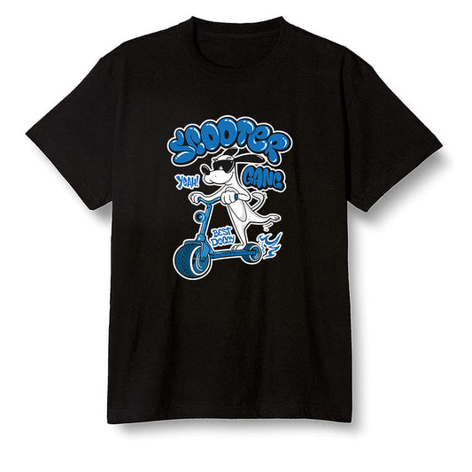 Pop Colour AJ1 High OG SP Fragment Design X Travis Scott - Cartoon dog riding a scooter - Black Men T-shirt