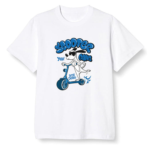 Pop Colour AJ1 High OG SP Fragment Design X Travis Scott - Cartoon dog riding a scooter - White Men T-shirt