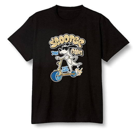 Pop Colour AJ1 Low Travis Scott X Fragment - Cartoon dog riding a scooter - Black Men T-shirt
