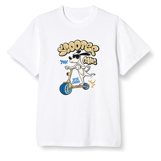 Pop Colour AJ1 Low Travis Scott X Fragment - Cartoon dog riding a scooter - White Men T-shirt
