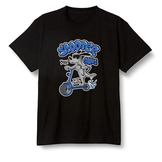 Pop Colour AJ13 Retro Black Royal - Cartoon dog riding a scooter - Black Men T-shirt