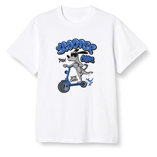 Pop Colour AJ13 Retro Black Royal - Cartoon dog riding a scooter - White Men T-shirt