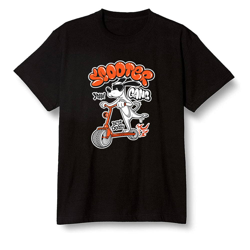 Pop Colour AJ13 Retro Starfish - Cartoon dog riding a scooter - Black Men T-shirt