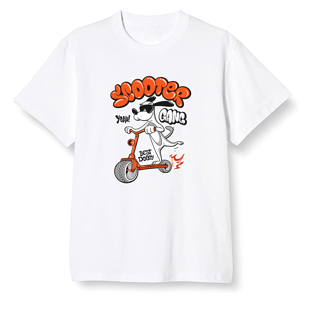 Pop Colour AJ13 Retro Starfish - Cartoon dog riding a scooter - White Men T-shirt