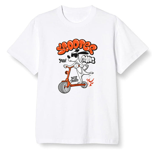 Pop Colour AJ13 Retro Starfish - Cartoon dog riding a scooter - White Men T-shirt