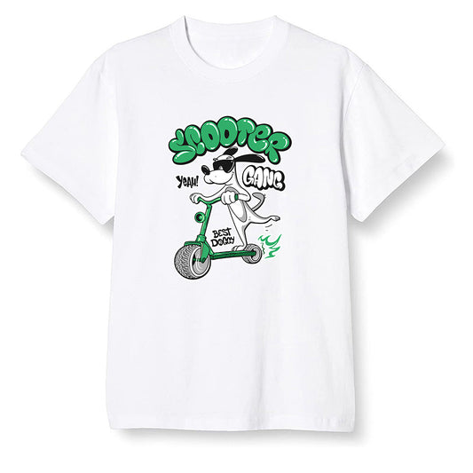 Pop Colour AJ13 Retro 'Lucky Green' - Cartoon dog riding a scooter - White Men T-shirt