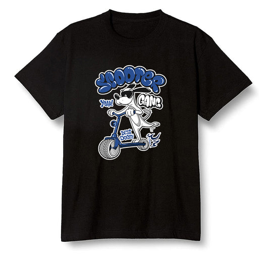 Pop Colour AJ13 Retro Flint - Cartoon dog riding a scooter - Black Men T-shirt