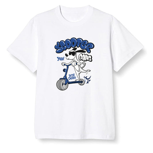 Pop Colour AJ13 Retro Flint - Cartoon dog riding a scooter - White Men T-shirt