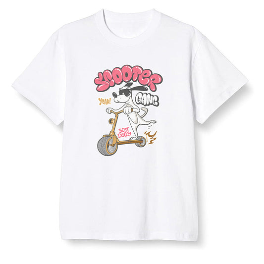 Pop Colour AJ13 Retro CNY - Cartoon dog riding a scooter - White Men T-shirt